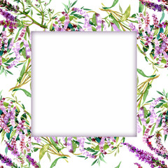 Watercolor flower frame on white background