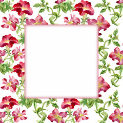 Watercolor flower frame on white background