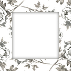 Watercolor flower frame on white background