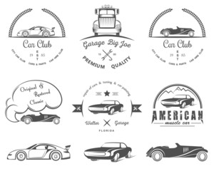 Set of vintage badges car club and garage