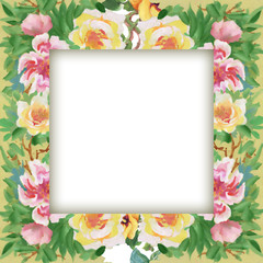 Watercolor flower frame on white background
