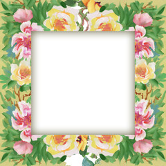Obraz premium Watercolor flower frame on white background