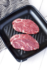 Pieces of crude meat