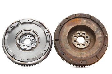 new and old rusty damping flywheels for car diesel engines