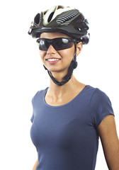 Obraz na płótnie Canvas Young woman with bicycle helmet