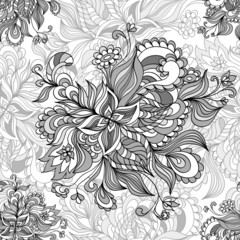 Seamless pattern  from doodle flowers  in grey