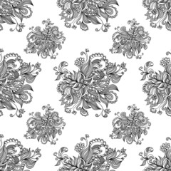 Fototapeta premium Seamless pattern from doodle flowers in grey