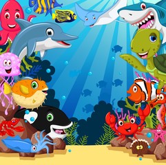 Naklejka premium zabawny zestaw kreskówek zwierząt morskich