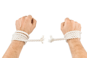 Hands and breaking rope