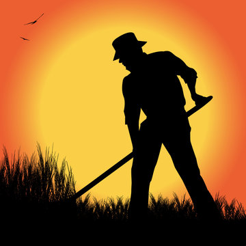 silhouette di contadino in un campo di grano