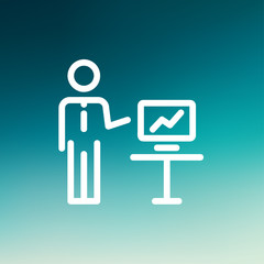 Businessman presentation thin line icon