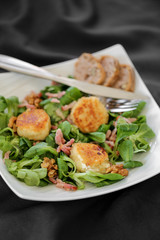 salade de chèvre chaud sur assiette blanche 3