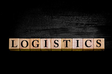 Word LOGISTICS isolated on black background