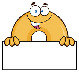 Donut Cartoon Character Over A Sign