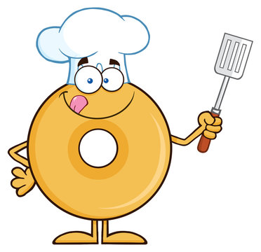 recommend clip art: Chef Donut Cartoon Character Holding A Slotted Spatula
