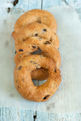 Ring crackers on old wooden table