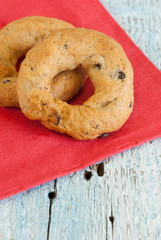 Ring crackers on old wooden table