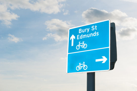 Bury St Edmunds road sign and direction for cyclist path