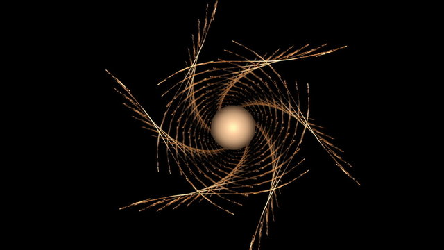 Golden wires  rotating with  pearl, circular dynamic motion