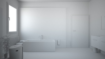 Fototapeta na wymiar 3D interior rendering of a bathroom with furnitures
