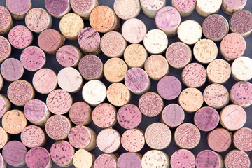 Old wine corks arranged in a background pattern