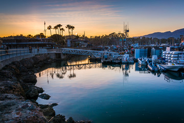 The harbor at sunset, in Santa Barbara, California.