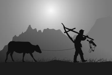 Traditional Chinese farmer illustration