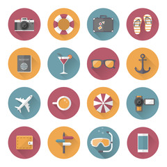 Summer holiday, tourism and vacation flat icons