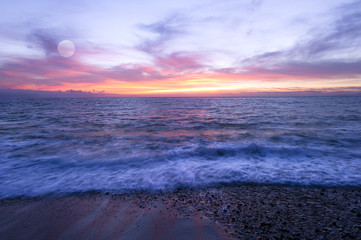 Fototapeta na wymiar Ocean Sunset Beach Moon Wave