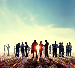 Back Lit Business People Discussion Skyline Concept