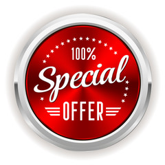 Red special offer badge with silver border