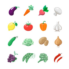 Vegetables icons flat set with potatoes broccoli celery cabbage