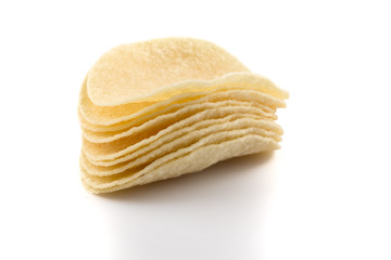 Prepared potato chips snack closeup view