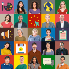 Fototapeta na wymiar Multiethnic People Colorful Smiling Portrait Technology Concept