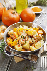 Chicken stew with pumpkin, potatoes and spices