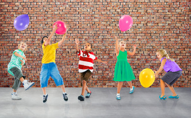 Multiethnic Children Balloon Happiness Friendship Concept