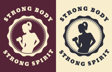 Strong body, strong spirit, gym t-shirt vintage design with girl