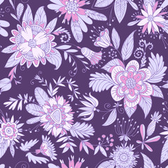 Fototapeta na wymiar Purple seamless flower pattern