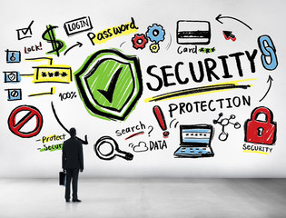 Businessman Looking up Security Protection Firewall Concept