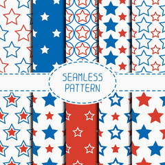 Set of geometric patriotic seamless pattern with red, white - 81651369