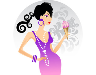 Woman eating a delicious  ice cream