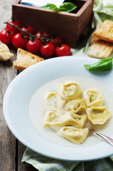 Italian traditional cooked tortellini on the table