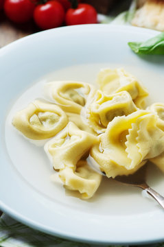 Italian traditional cooked tortellini on the table