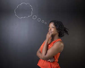 African American woman teacher thinking cloud