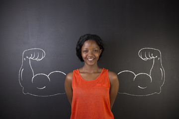 African American woman with healthy strong arm muscles