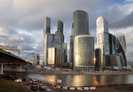 View of the Moscow International Business Center at sunset