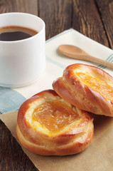 Buns with jam and cup of coffee