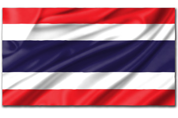 Thai waving flag with shadow on white background