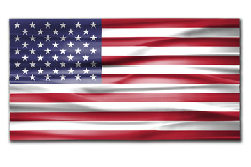 US waving flag with shadow on white background