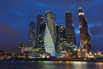 Fototapeta na wymiar The Moscow International Business Center at night